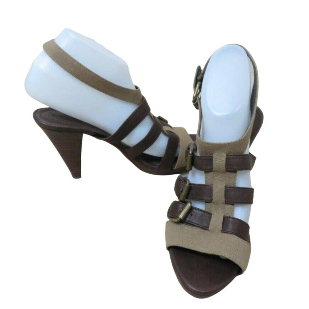 J Crew Wyatt Buckle Heels Leather Canvas